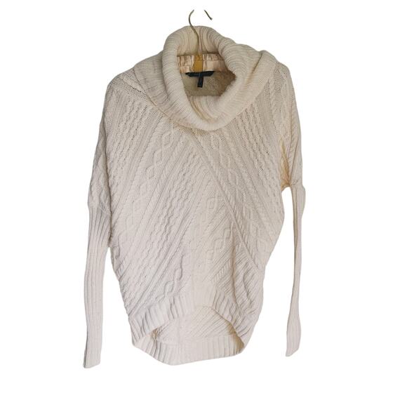 BCBGMAXAZRIA Cable Knit Cowl Neck Sweater Cream XXS White Cozy Layer Fall Winter - Picture 2 of 8